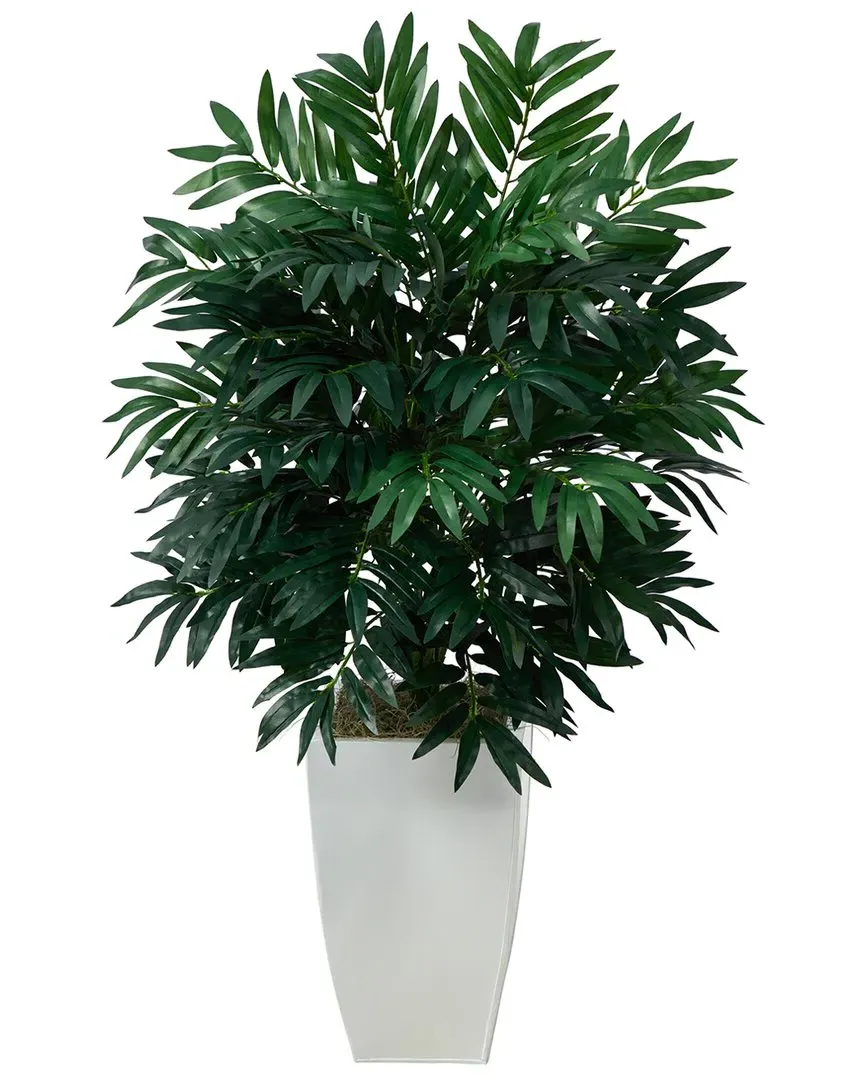 3ft Bamboo Palm Artificial Plant in White Metal Planter - Green