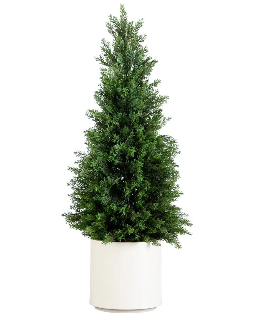 3ft UV-Resistant Artificial Cedar Tree in White Planter - Green
