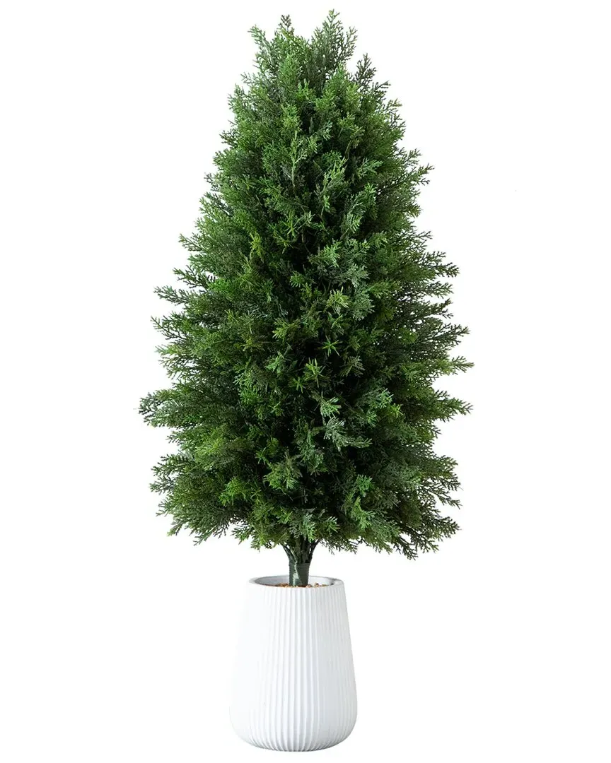 3ft UV-Resistant Artificial Cedar Tree in White Planter - Green