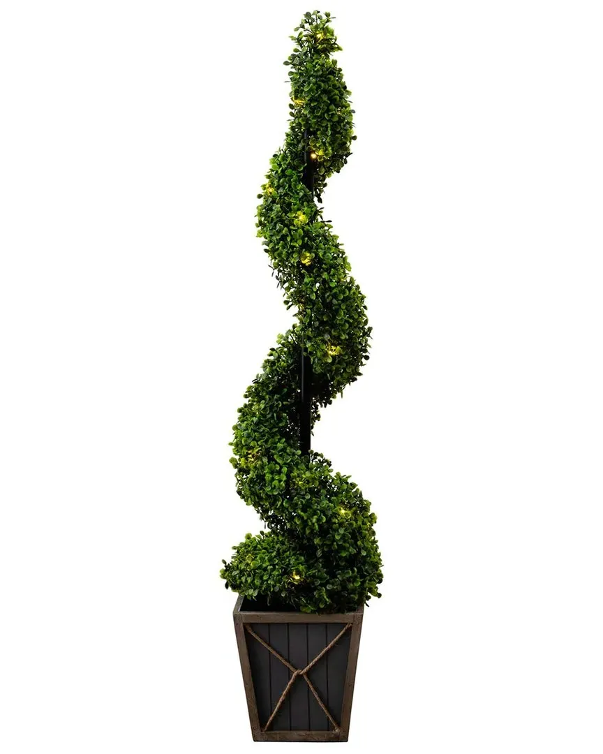 45in Artificial Boxwood Spiral Topiary with LED Lights - Green