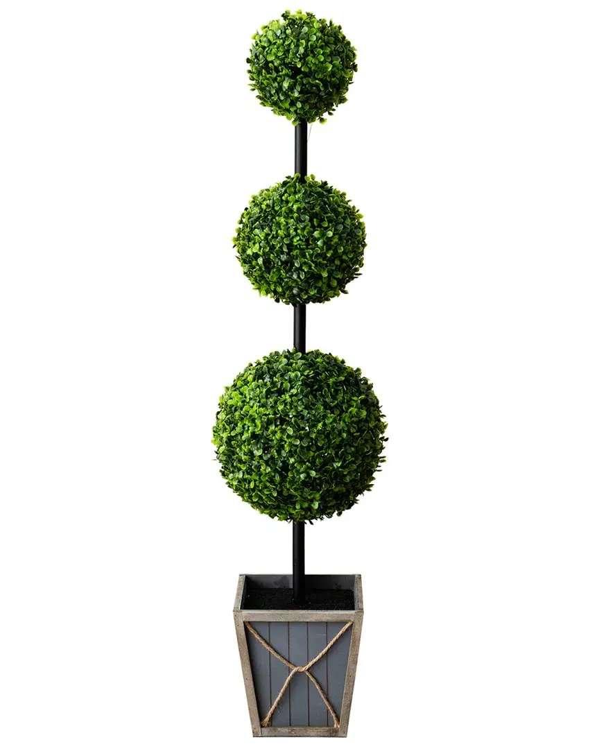 45in Triple Ball Boxwood Topiary with LED Lights - Green