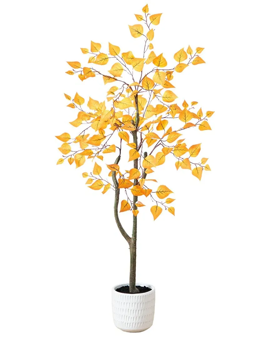 4ft Autumn Birch Artificial Fall Tree with Planter - Orange