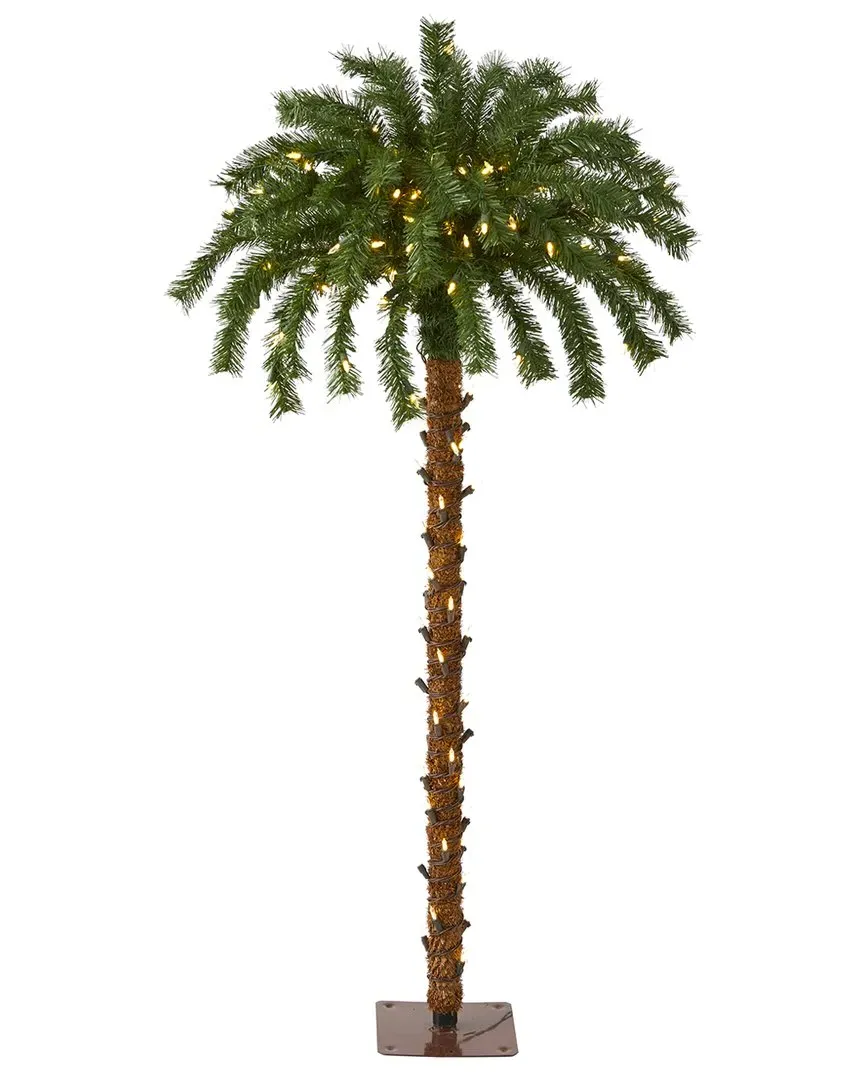 4ft Christmas Palm Artificial Tree with LED Lights - Green image