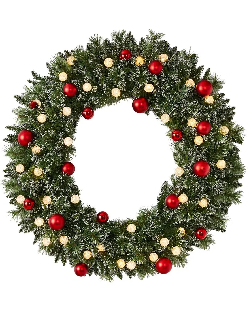 4ft Pre-Lit Frosted Holiday Christmas Wreath - Green image