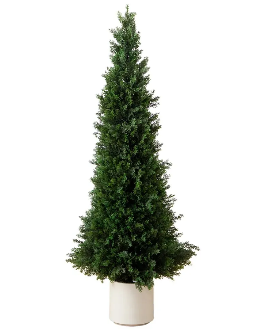5ft Artificial Cedar Tree in White Planter - Green