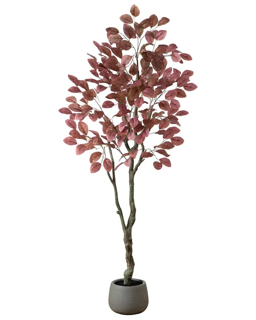 6ft Artificial Autumn Dogwood Tree in Decorative Planter - Burgundy image