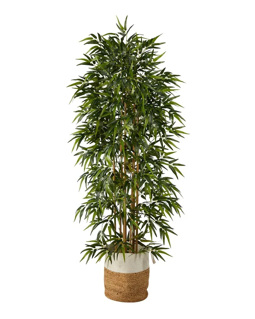 6ft Artificial Bamboo Tree with Handmade Basket - Green