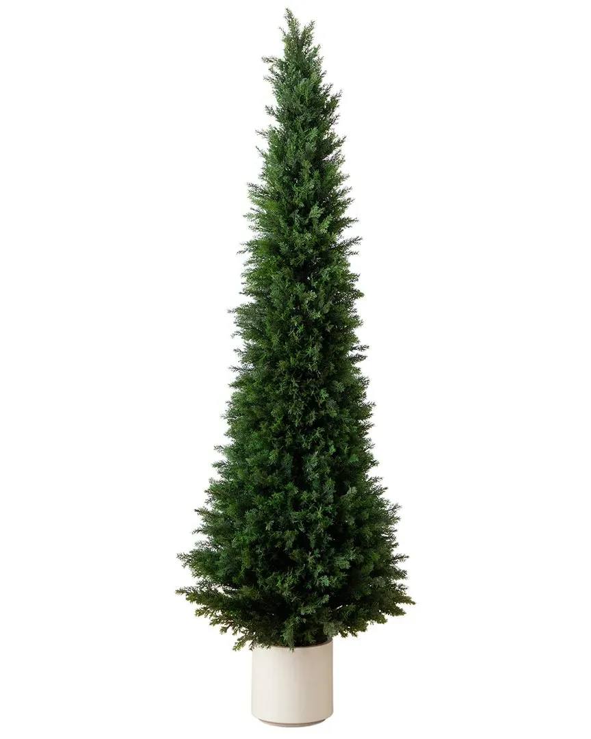 6ft Artificial Cedar Tree in White Planter - Green