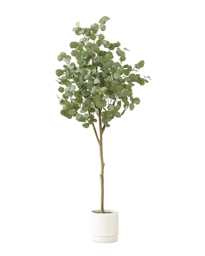 6ft Artificial Eucalyptus Tree with Decorative Planter - Green