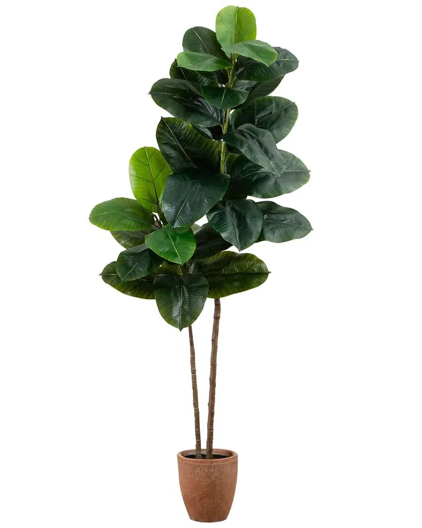 6ft Artificial Rubber Tree in Decorative Planter - Green image