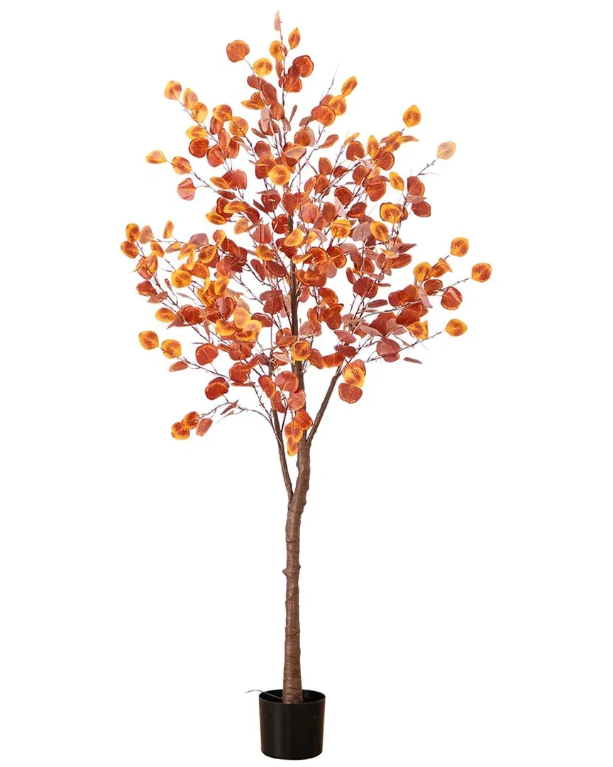 6ft Pre-Lit Autumn Eucalyptus Artificial Tree with LED Lights - Orange image