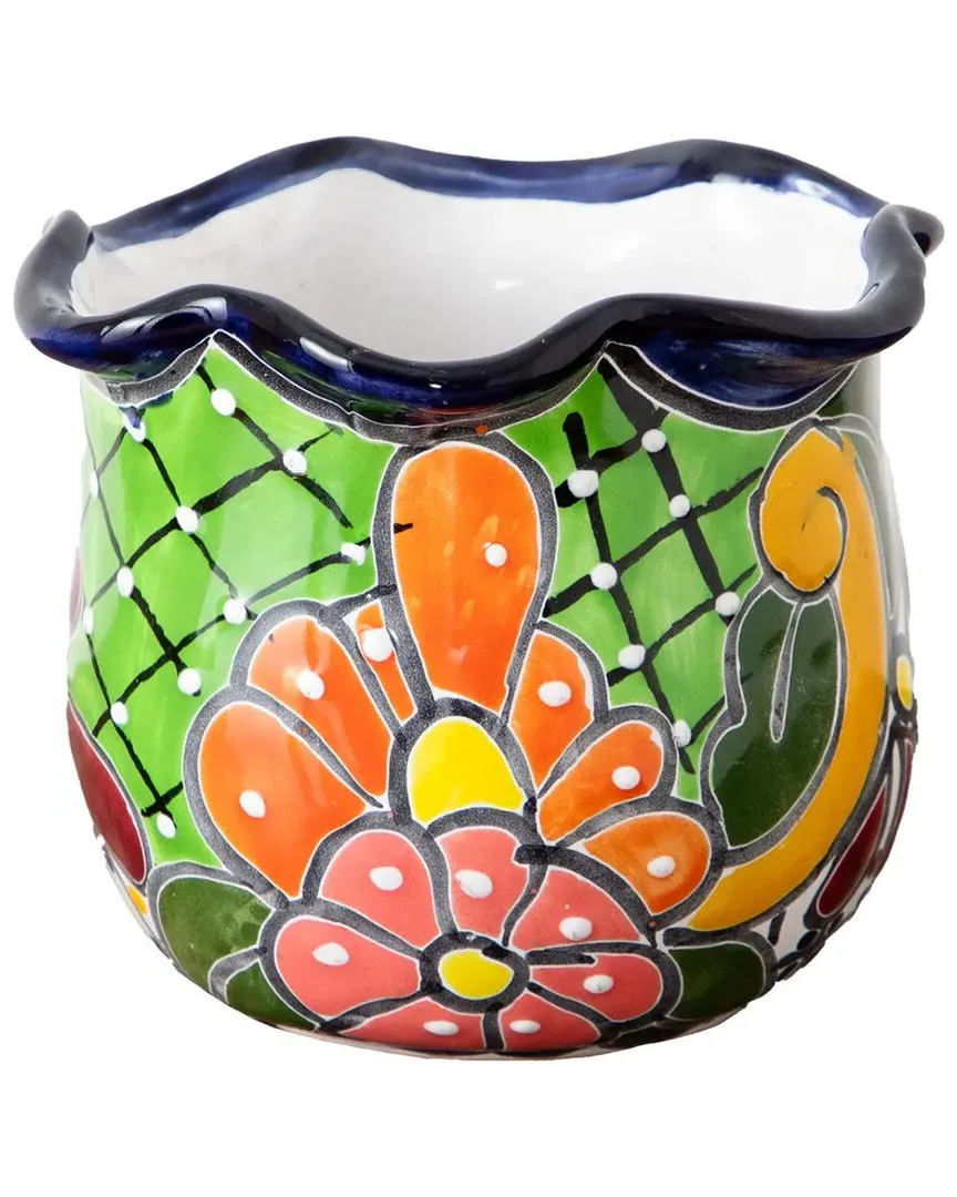 6in Handmade Mexican Talavera Ceramic Planter - Multicolor image