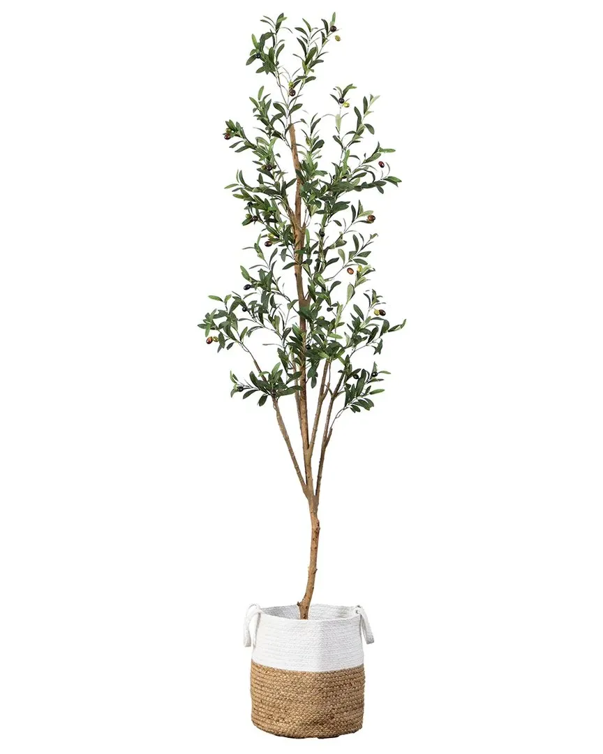 7ft Artificial Olive Tree with Jute Basket - Green