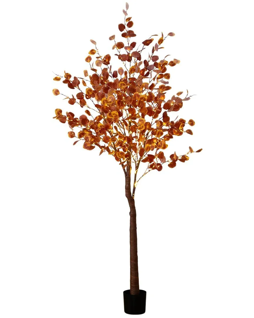 7ft Pre-Lit Grand Autumn Eucalyptus Artificial Tree with LED Lights - Red