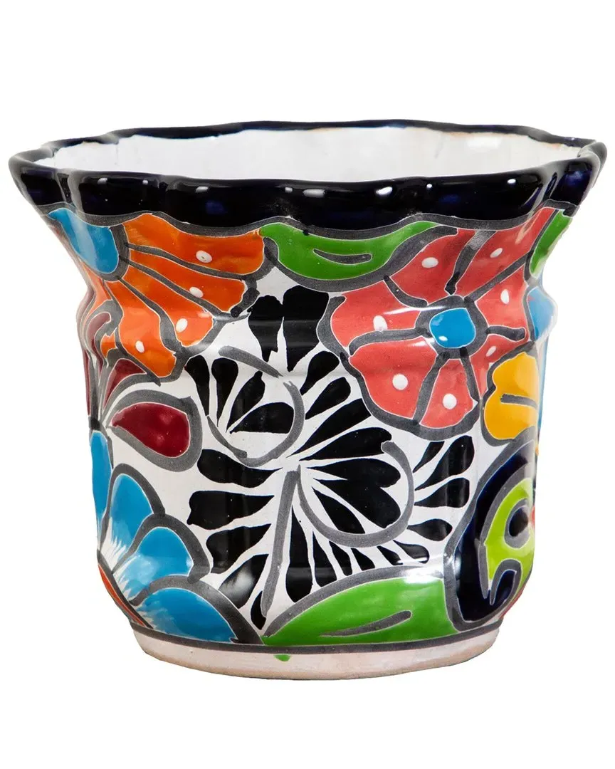 7in Handmade Mexican Talavera Ceramic Planter - Multicolor