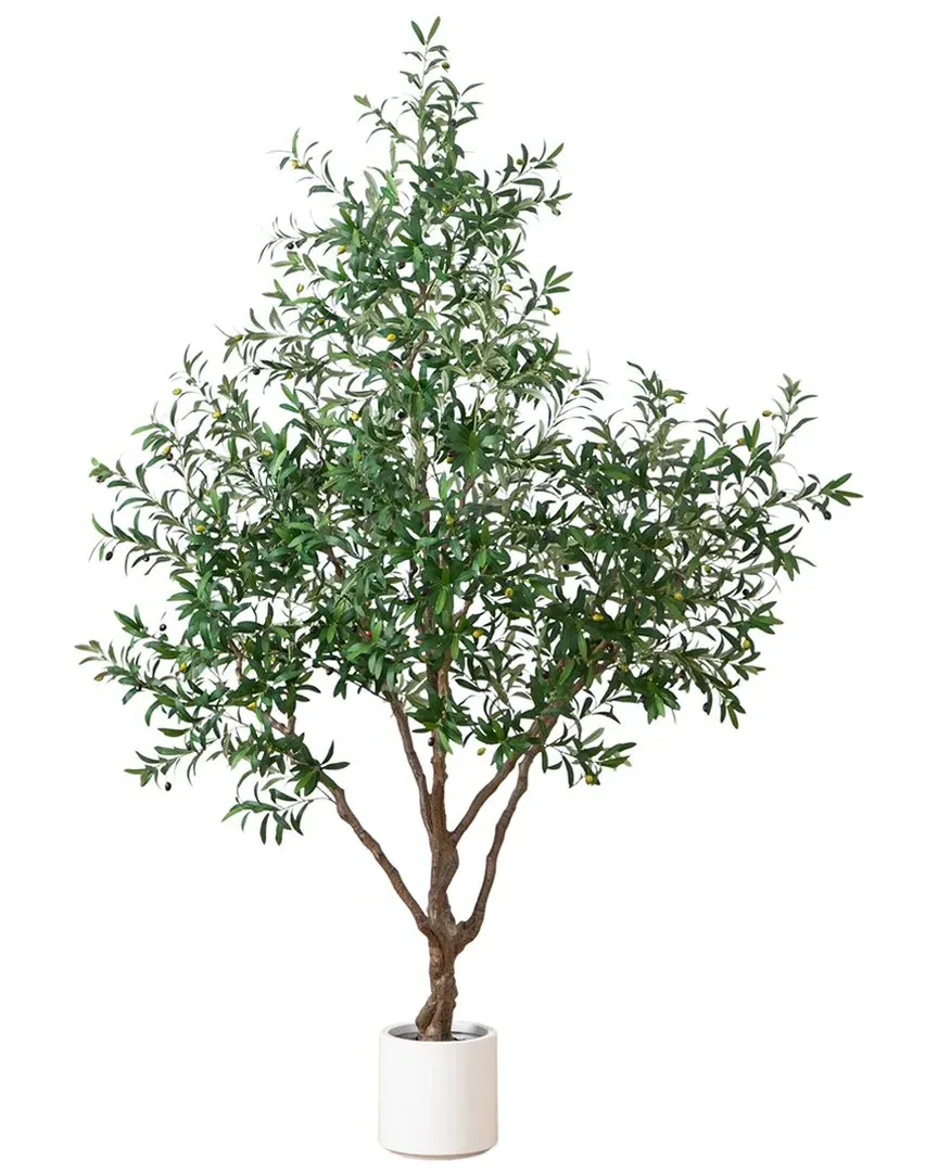 8ft Artificial Grand Olive Tree in Decorative Planter - Green
