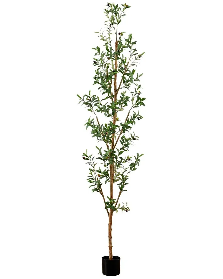 8ft Artificial Olive Tree with Natural Trunk - Green