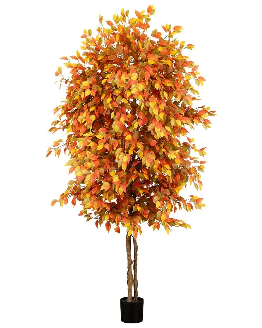 8ft Autumn Ficus Artificial Tree - Orange image