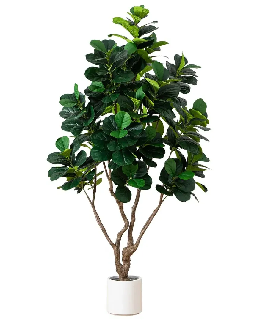 8ft Grand Artificial Fiddle Leaf Tree in White Planter - Green