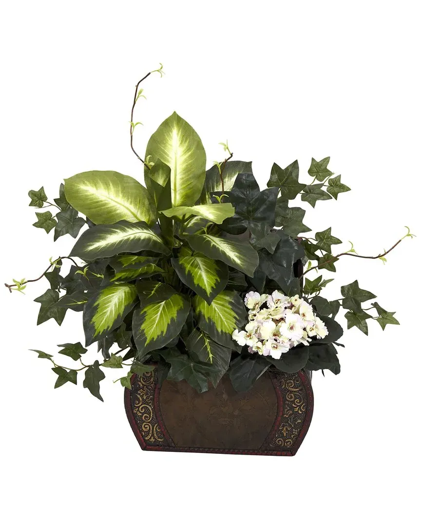 African Violet & Ivy Silk Plant with Chest - Green image