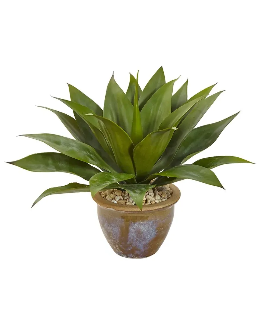 Agave Artificial Plant in Glazed Clay Pot - Green image