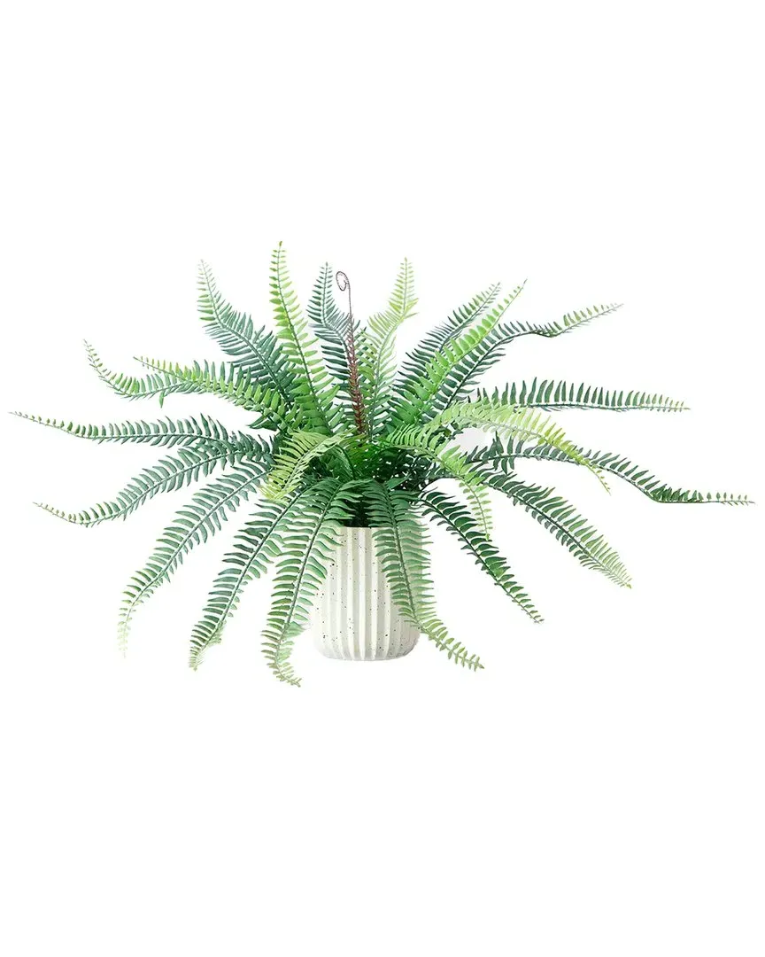 Artificial Boston Fern Plant in Decorative Cement Planter - Green