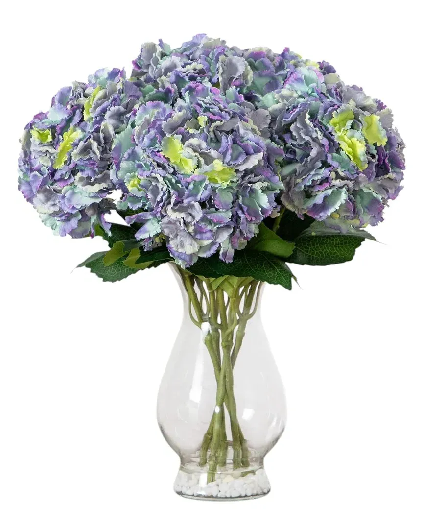 Artificial Hydrangea Arrangement in Glass Vase - Blue