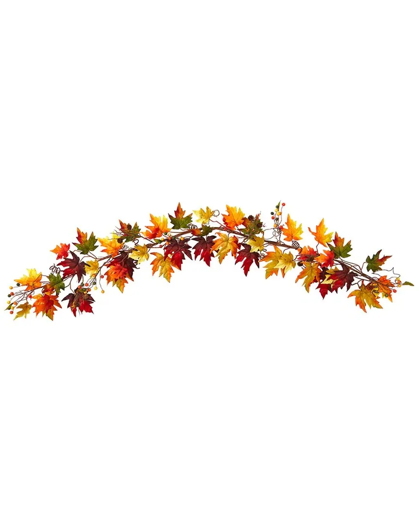 Autumn Maple Leaf & Berry Fall Garland - Orange image