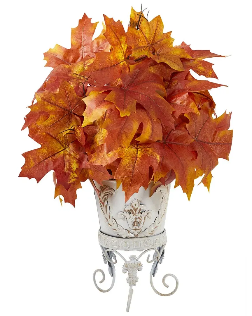 Autumn Maple Leaf Plant in Metal Planter - Orange