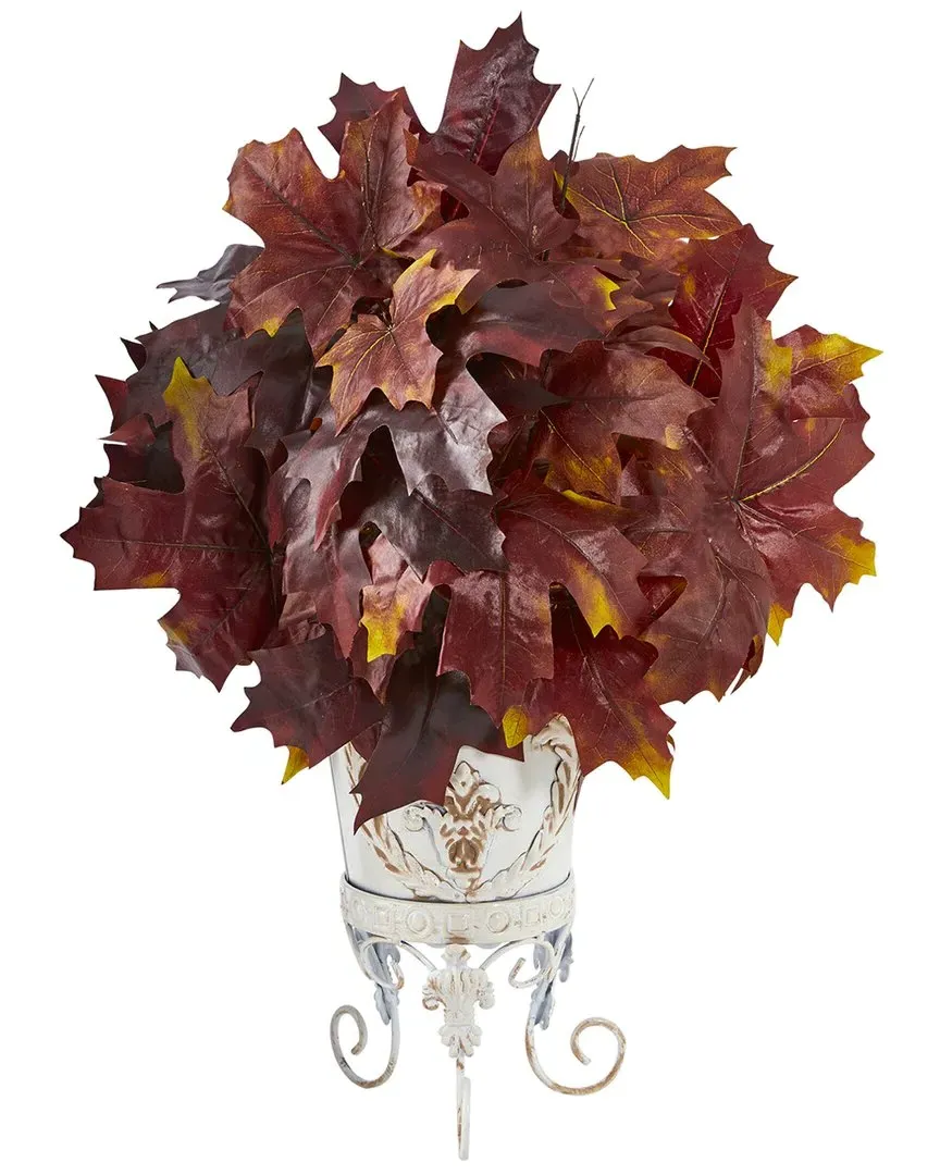 Autumn Maple Leaf Plant in Metal Planter - Red