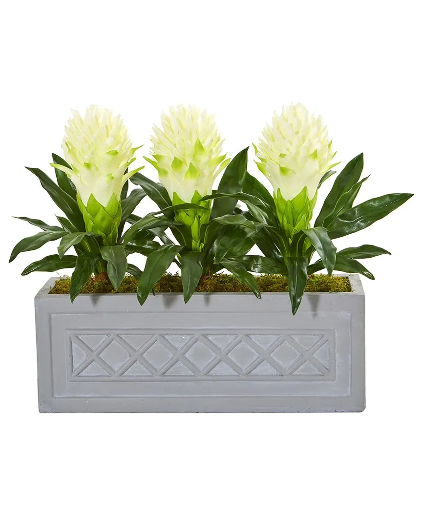 Bromeliad Artificial Plant in Stone Planter - White