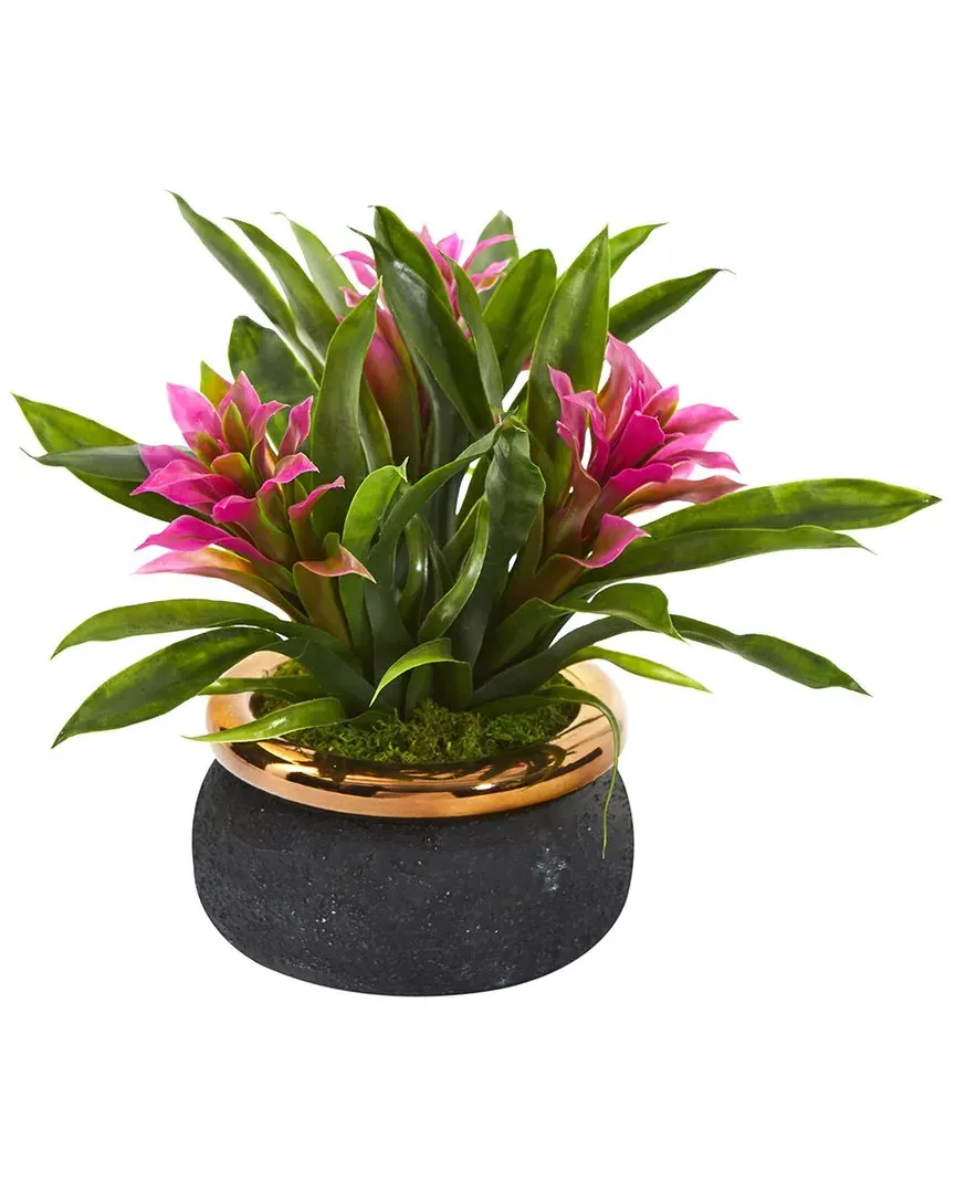 Bromeliad Artificial Plant in Stoneware Planter - Purple image