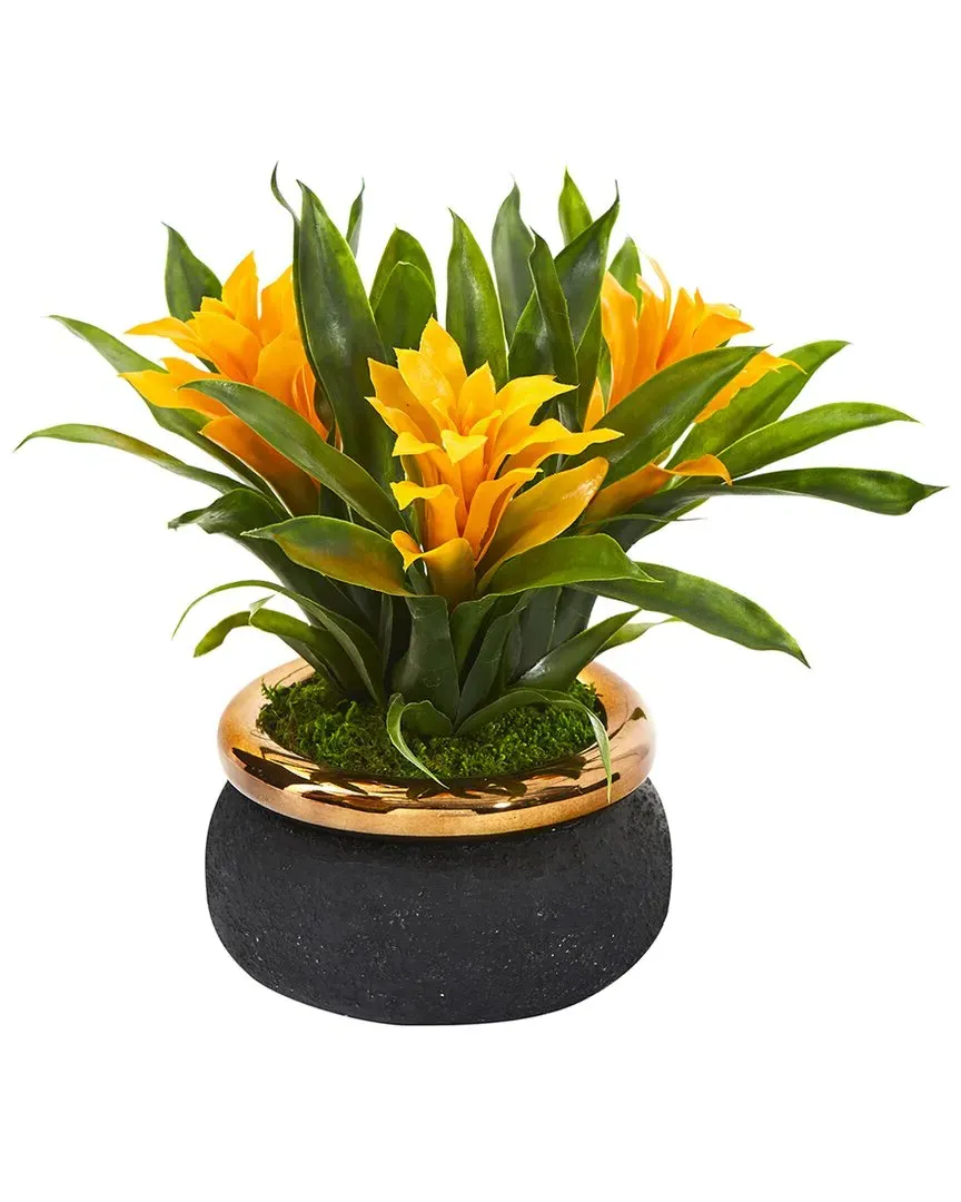 Bromeliad Artificial Plant in Stoneware Planter - Yellow