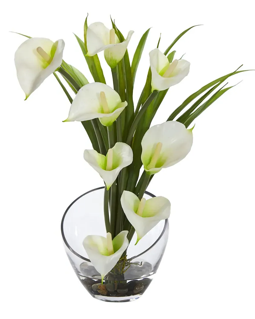Calla Lily and Grass Artificial Arrangement in Vase - Cream