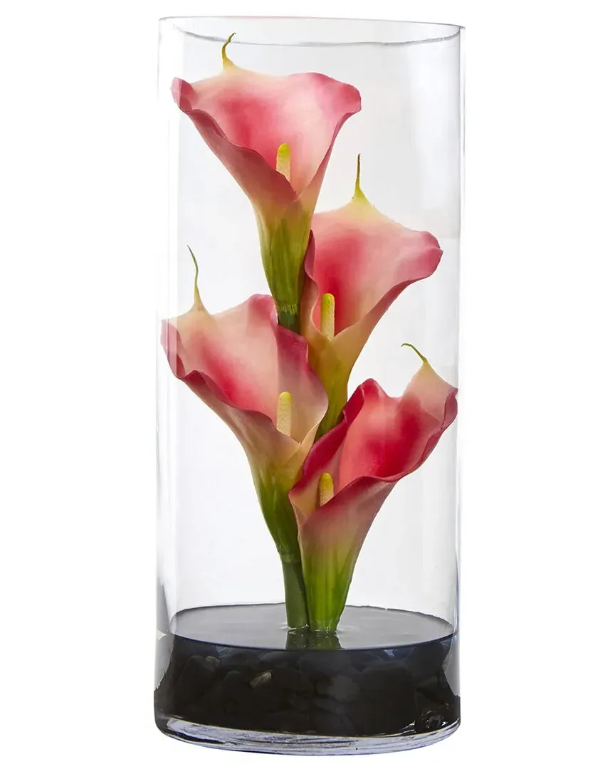 Calla Lily Artificial Arrangement in Glass Vase - Pink image