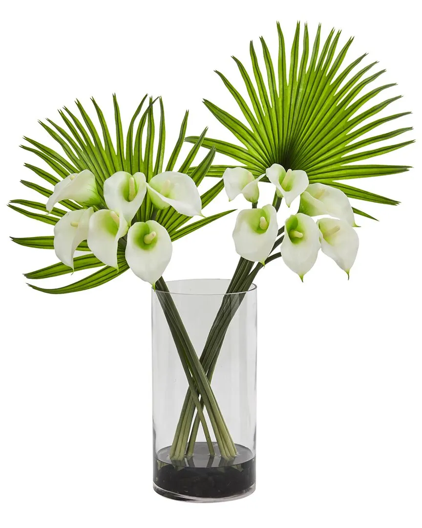 Calla Lily & Fan Palm Artificial Arrangement - Cream