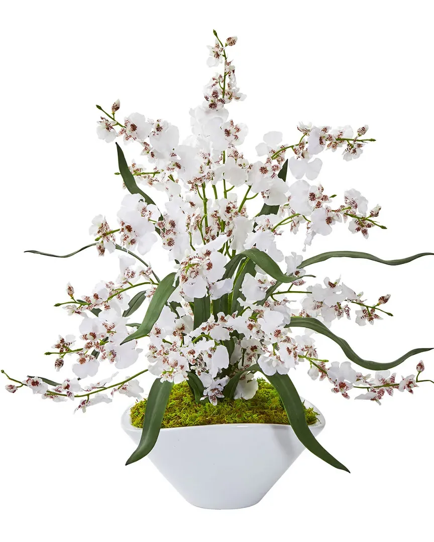 Dancing Lady Orchid Artificial Arrangement in White Vase