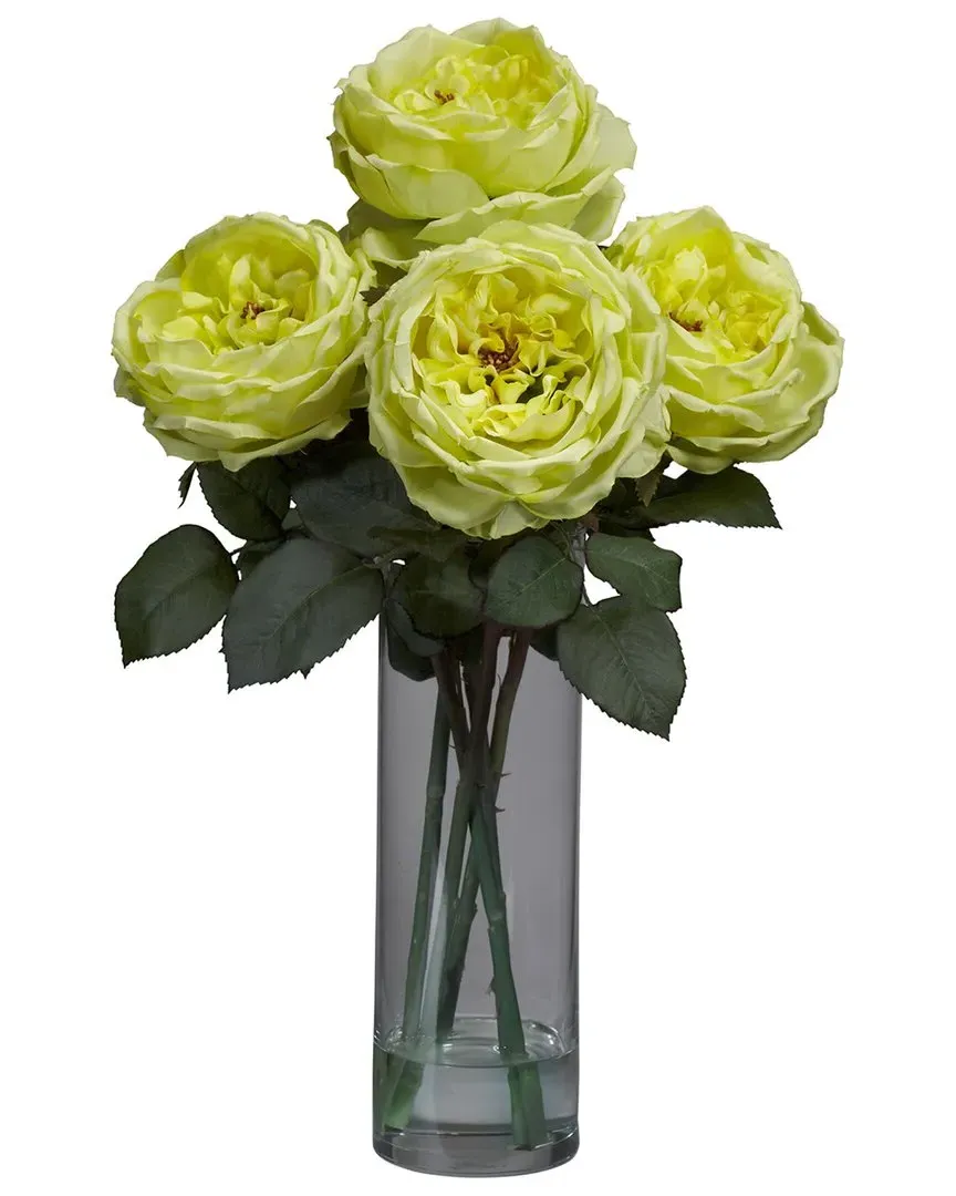 Fancy Rose with Cylinder Vase Silk Flower Arrangement - Yellow image