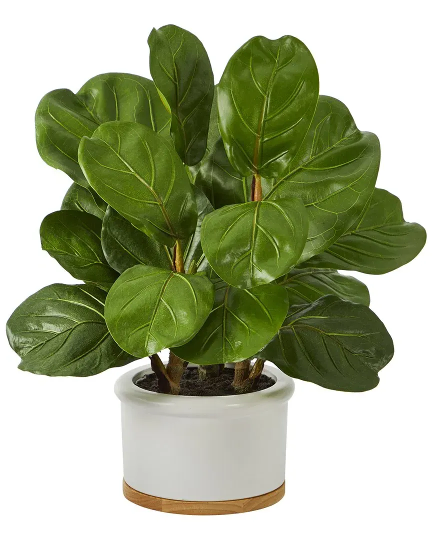 Fiddle Leaf Artificial Tree in White Planter - Green image