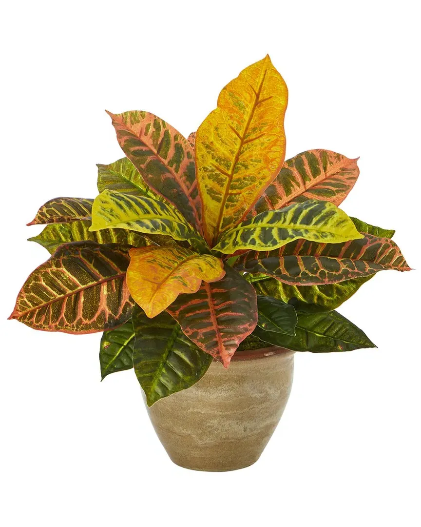 Garden Croton Artificial Plant in Ceramic Planter - Orange image