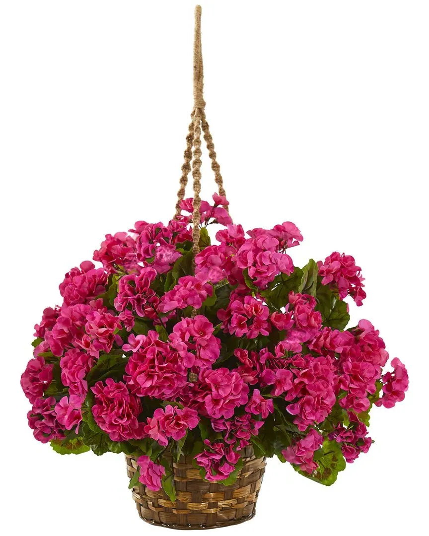 Geranium Hanging Basket Artificial Plant UV Resistant - Pink