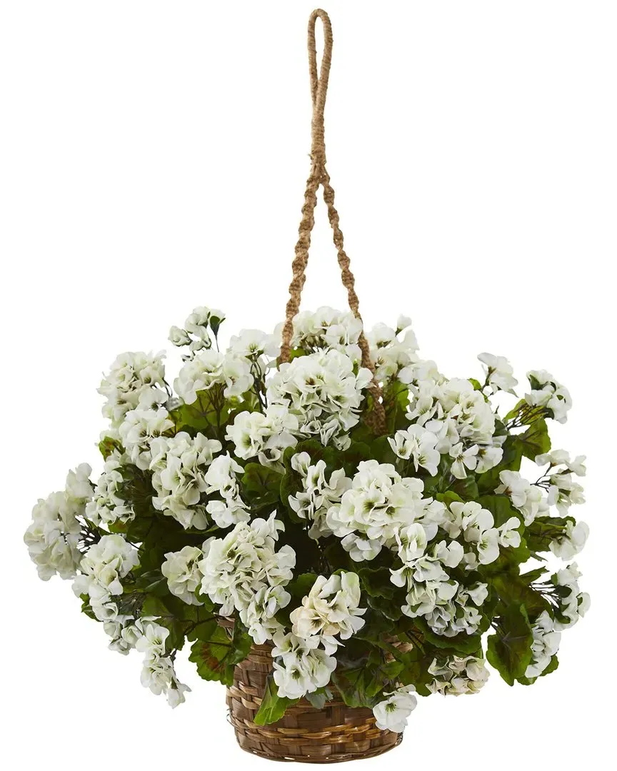Geranium Hanging Basket Artificial Plant UV Resistant - White