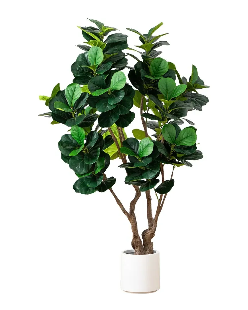 Grand Fiddle Leaf 6ft Artificial Tree in White Planter - Green