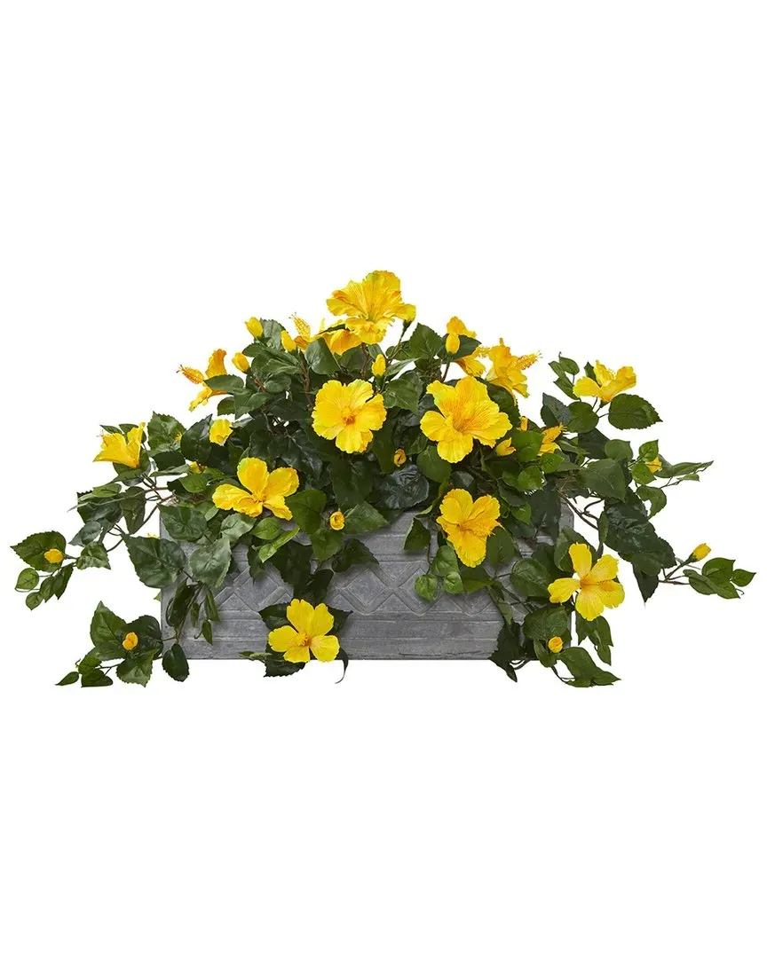 Hibiscus Artificial Plant in Stone Planter - Yellow image