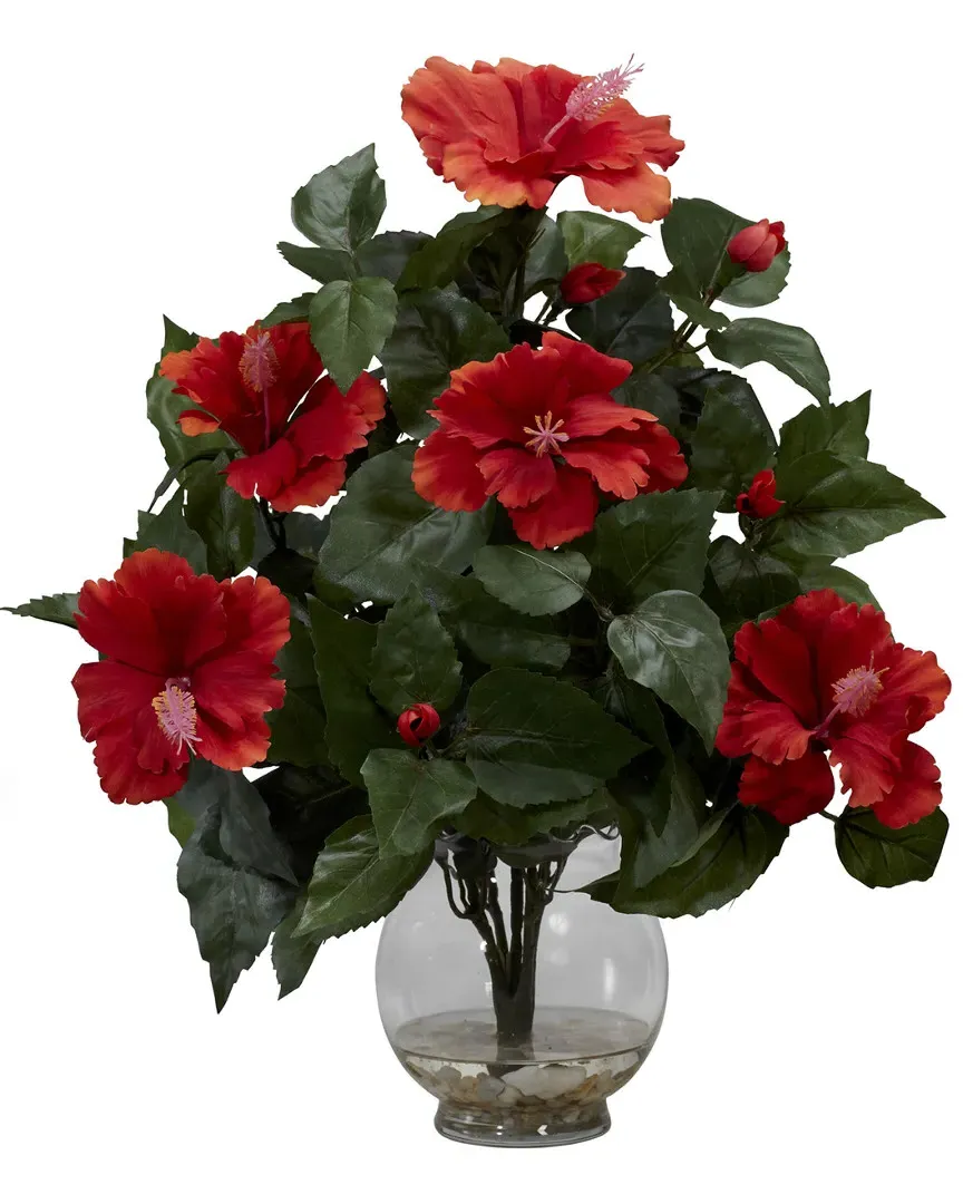 Hibiscus with Fluted Vase Silk Flower Arrangement - Orange image
