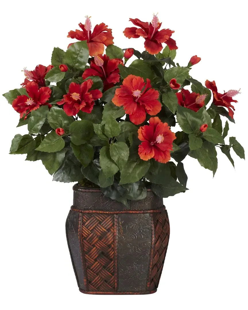 Hibiscus with Vase Silk Plant - Red