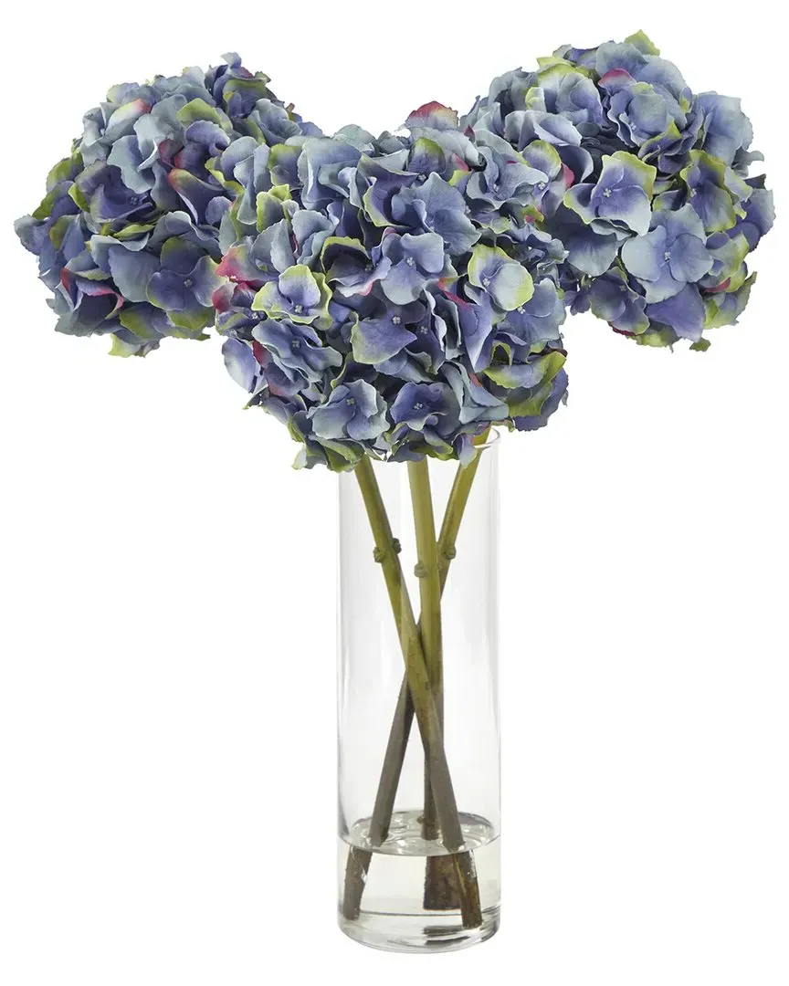 Hydrangea Artificial Arrangement in Glass Vase - Blue image