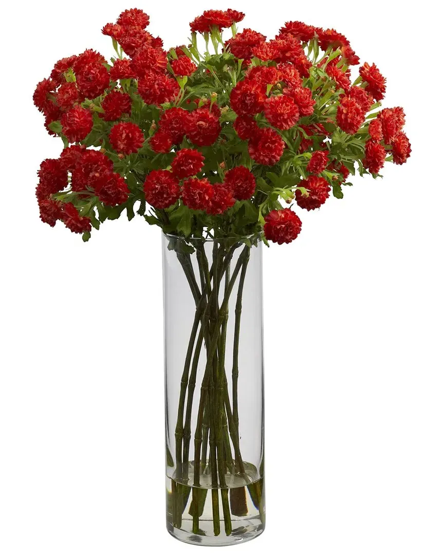 Japanese Silk Flower Arrangement with Glass Vase - Orange image