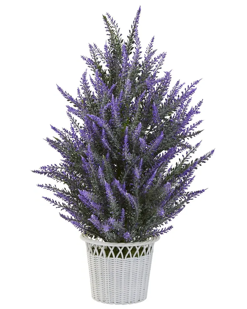 Lavender Artificial Plant in White Wicker Planter - Purple