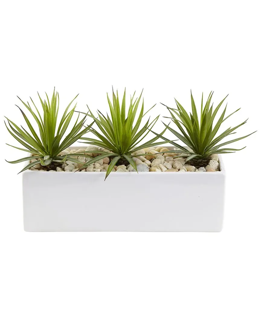 Mini Agave Artificial Plant in Ceramic Planter - Green
